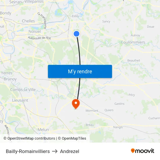 Bailly-Romainvilliers to Andrezel map