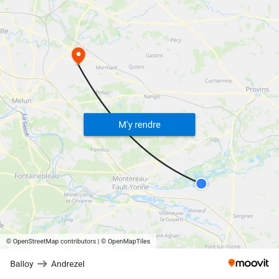 Balloy to Andrezel map