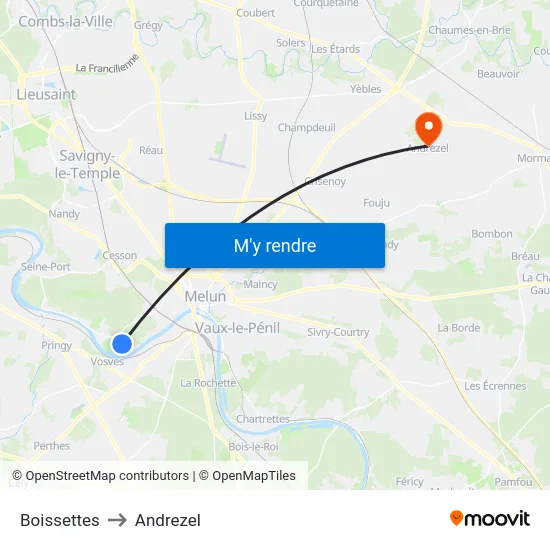 Boissettes to Andrezel map