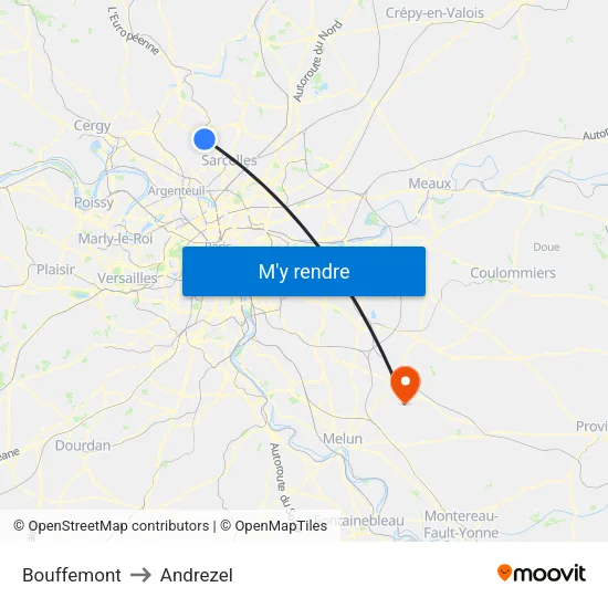 Bouffemont to Andrezel map