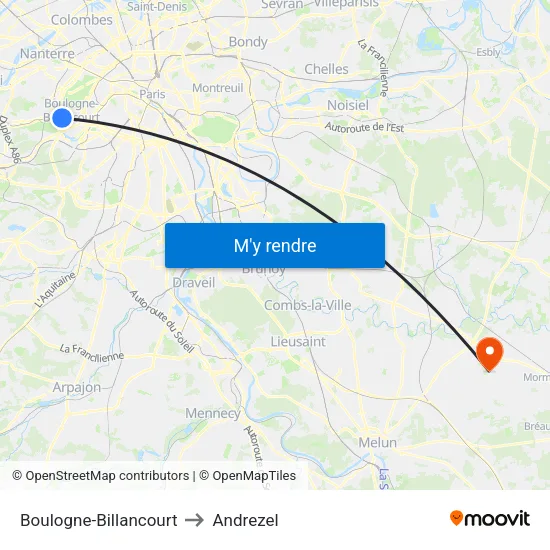 Boulogne-Billancourt to Andrezel map