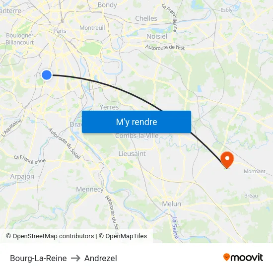 Bourg-La-Reine to Andrezel map