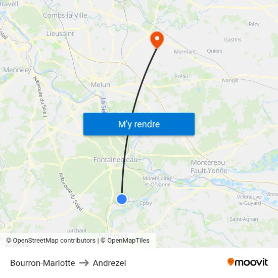 Bourron-Marlotte to Andrezel map