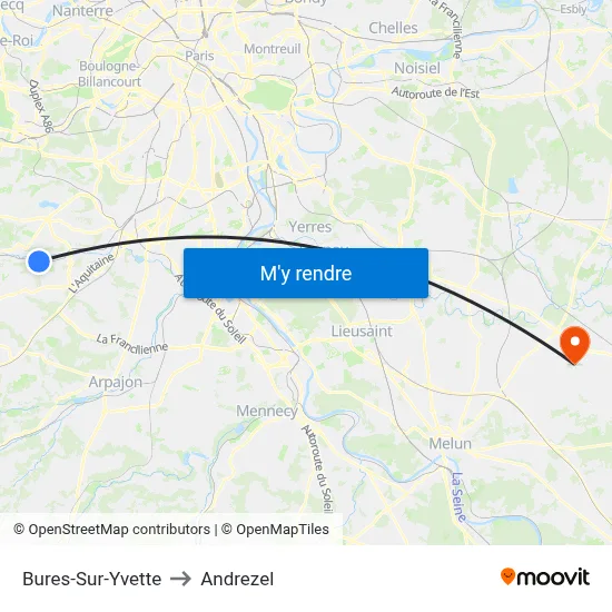 Bures-Sur-Yvette to Andrezel map