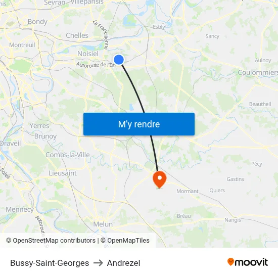 Bussy-Saint-Georges to Andrezel map