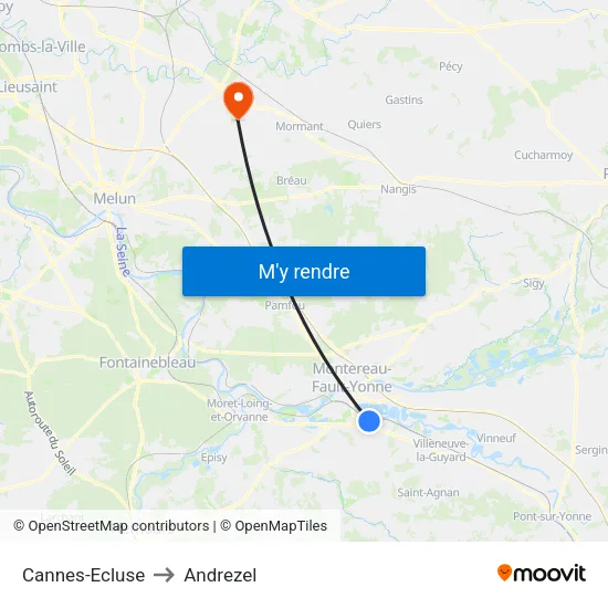 Cannes-Ecluse to Andrezel map