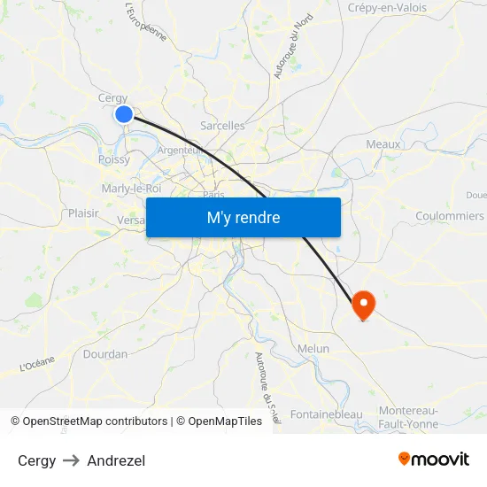Cergy to Andrezel map