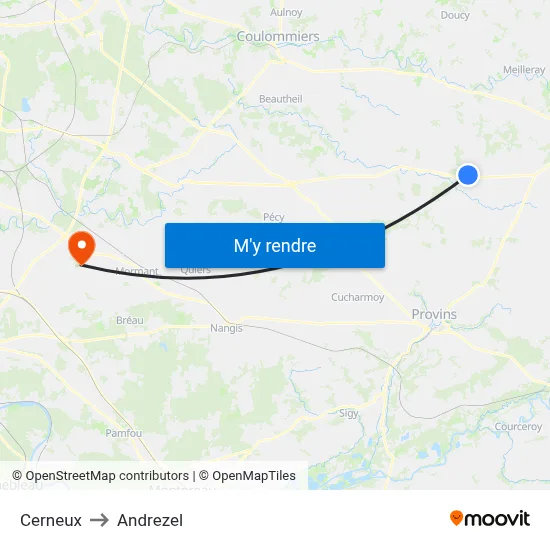 Cerneux to Andrezel map