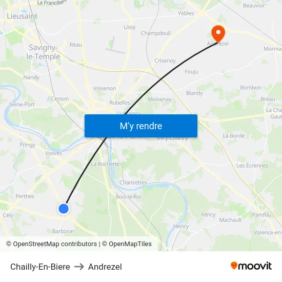 Chailly-En-Biere to Andrezel map