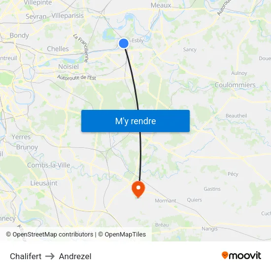Chalifert to Andrezel map