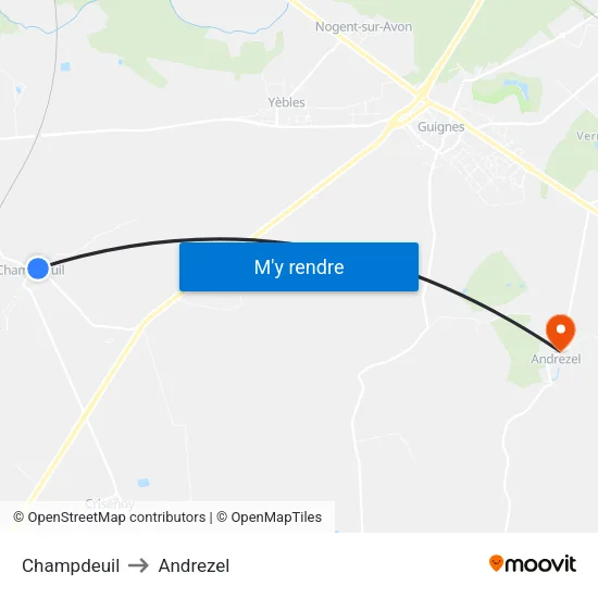 Champdeuil to Andrezel map