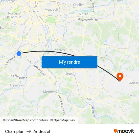 Champlan to Andrezel map