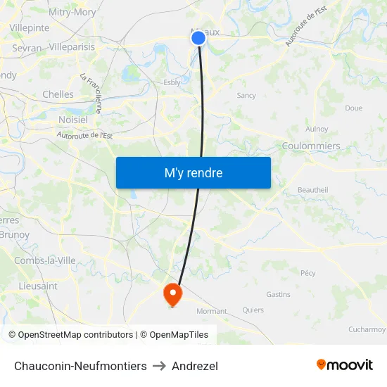 Chauconin-Neufmontiers to Andrezel map