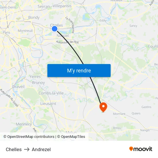 Chelles to Andrezel map