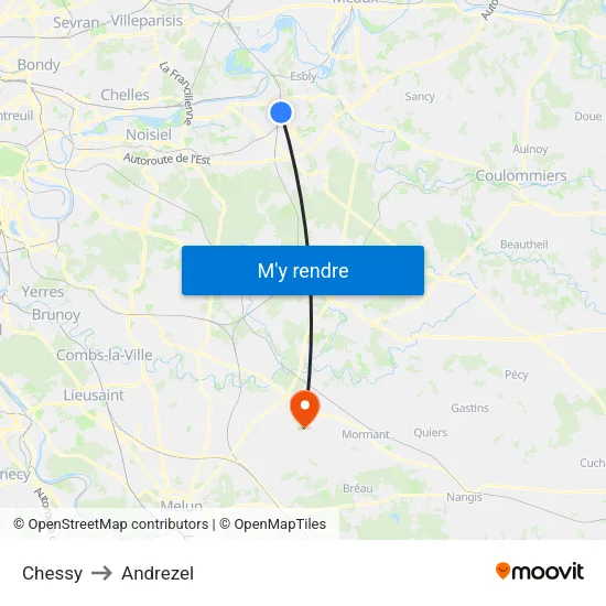 Chessy to Andrezel map