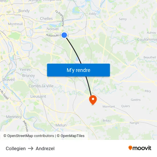 Collegien to Andrezel map