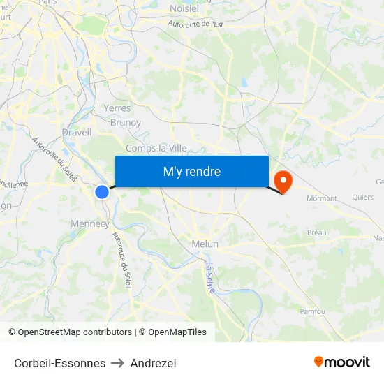 Corbeil-Essonnes to Andrezel map