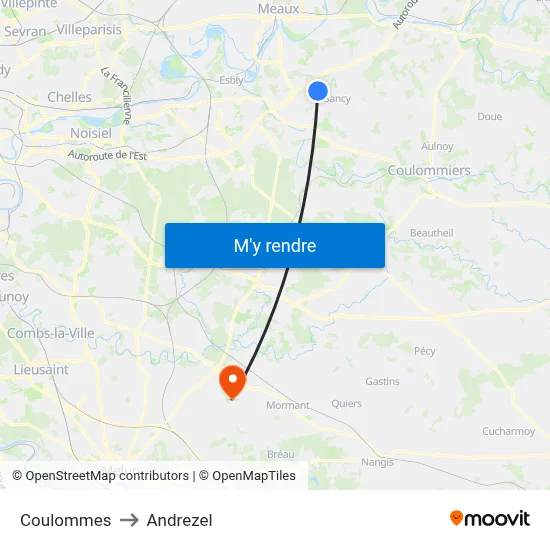 Coulommes to Andrezel map