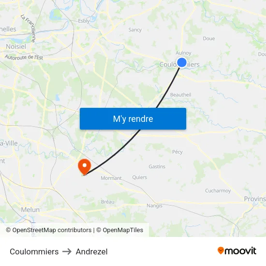 Coulommiers to Andrezel map