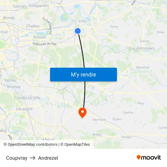 Coupvray to Andrezel map