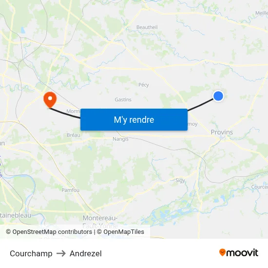 Courchamp to Andrezel map