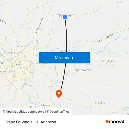 Crepy-En-Valois to Andrezel map
