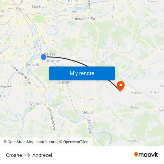 Crosne to Andrezel map