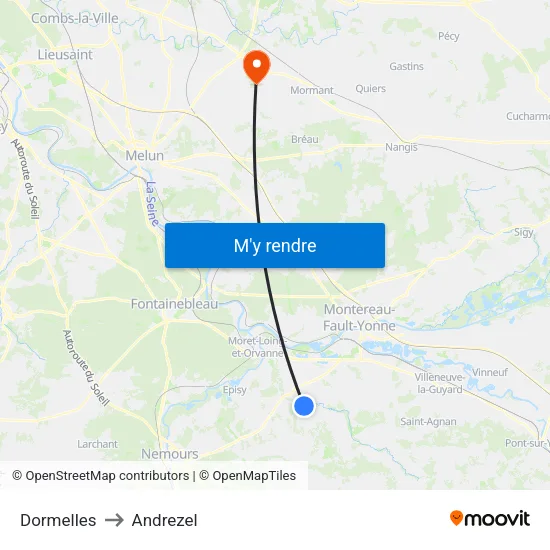 Dormelles to Andrezel map