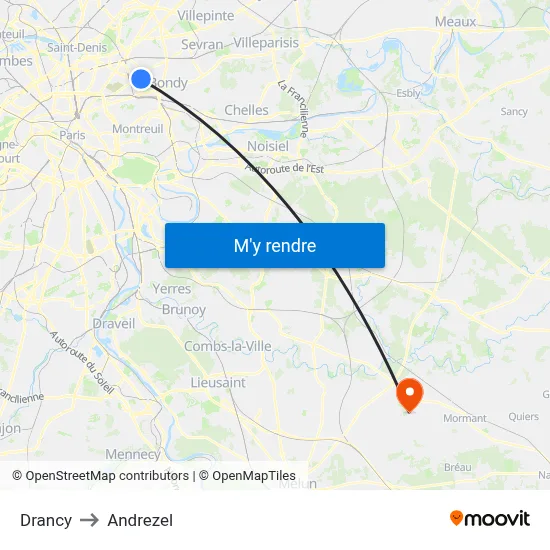 Drancy to Andrezel map