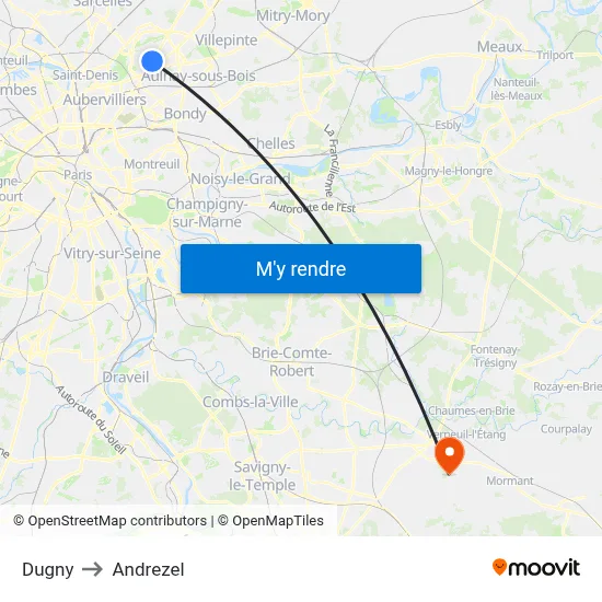 Dugny to Andrezel map