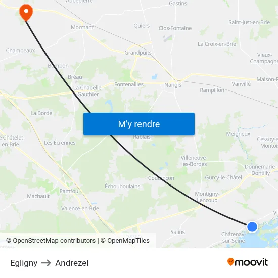 Egligny to Andrezel map