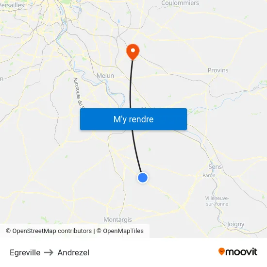 Egreville to Andrezel map