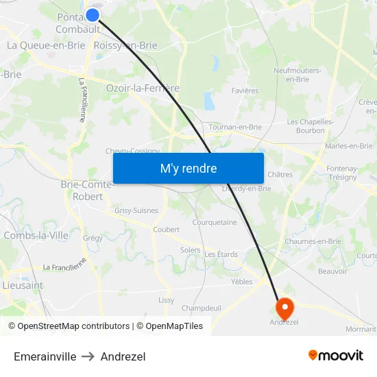 Emerainville to Andrezel map