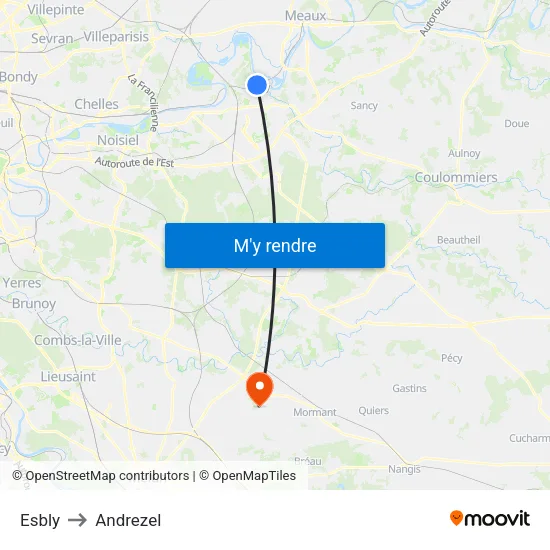 Esbly to Andrezel map