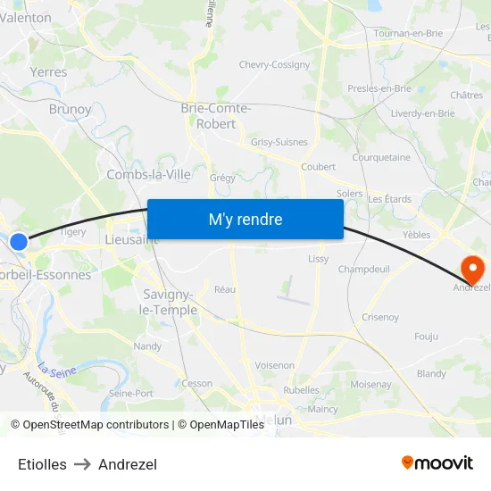 Etiolles to Andrezel map