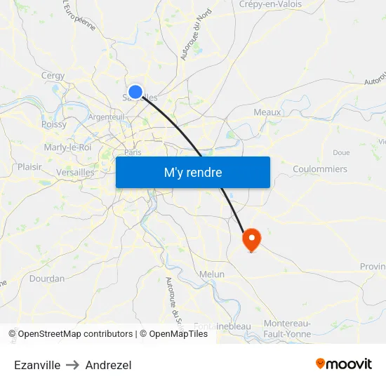 Ezanville to Andrezel map