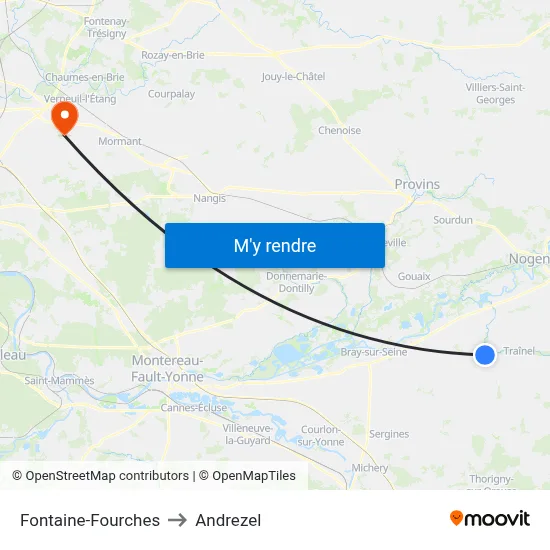 Fontaine-Fourches to Andrezel map
