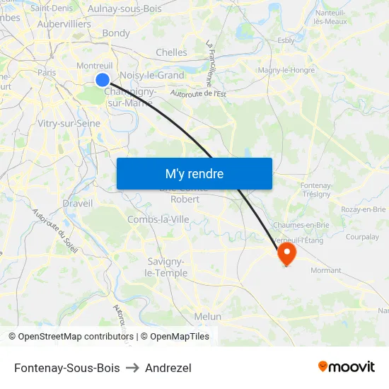 Fontenay-Sous-Bois to Andrezel map