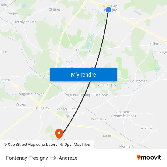 Fontenay-Tresigny to Andrezel map