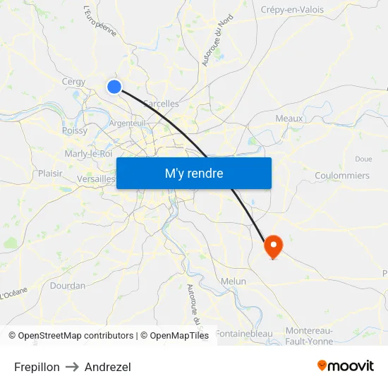 Frepillon to Andrezel map