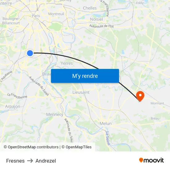 Fresnes to Andrezel map