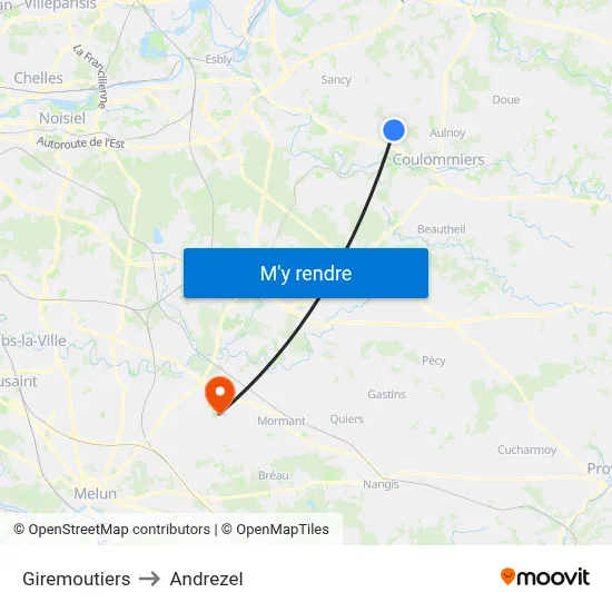 Giremoutiers to Andrezel map