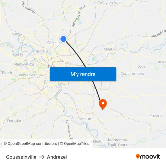 Goussainville to Andrezel map