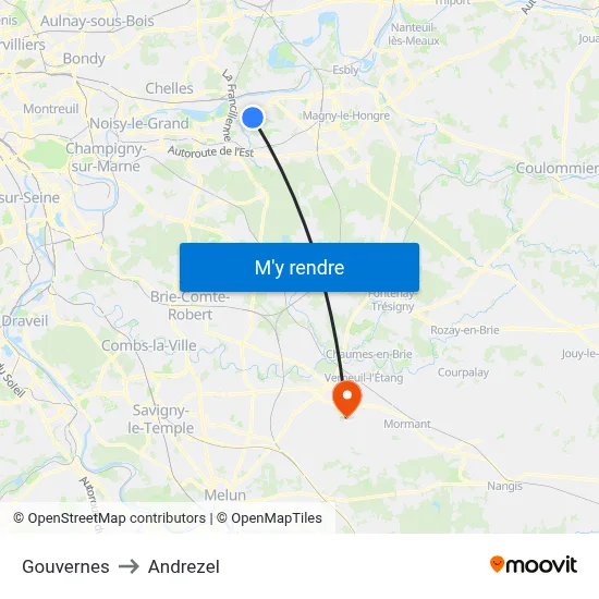 Gouvernes to Andrezel map