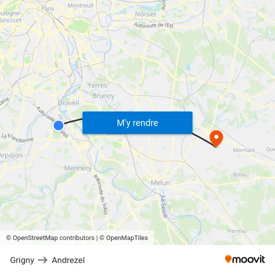 Grigny to Andrezel map