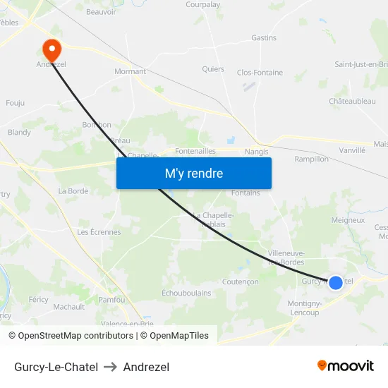 Gurcy-Le-Chatel to Andrezel map