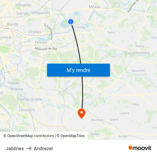 Jablines to Andrezel map