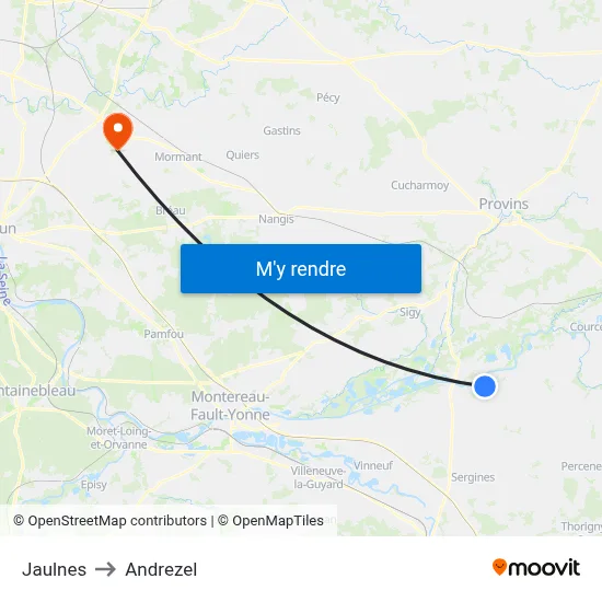 Jaulnes to Andrezel map