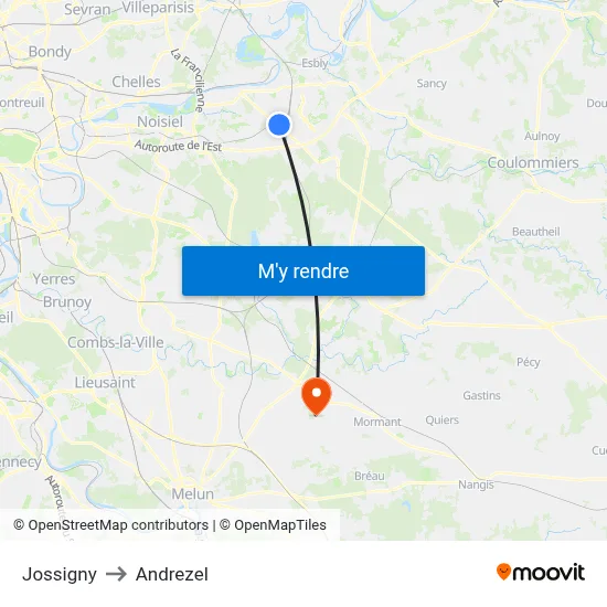 Jossigny to Andrezel map