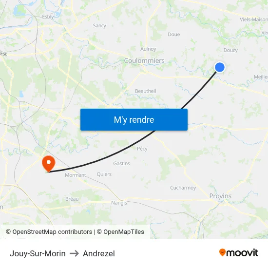 Jouy-Sur-Morin to Andrezel map